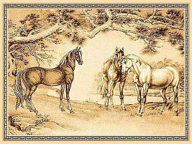 Шерстяной пейзажный ковер с пейзажем Chinggis Лошади 4S867-122